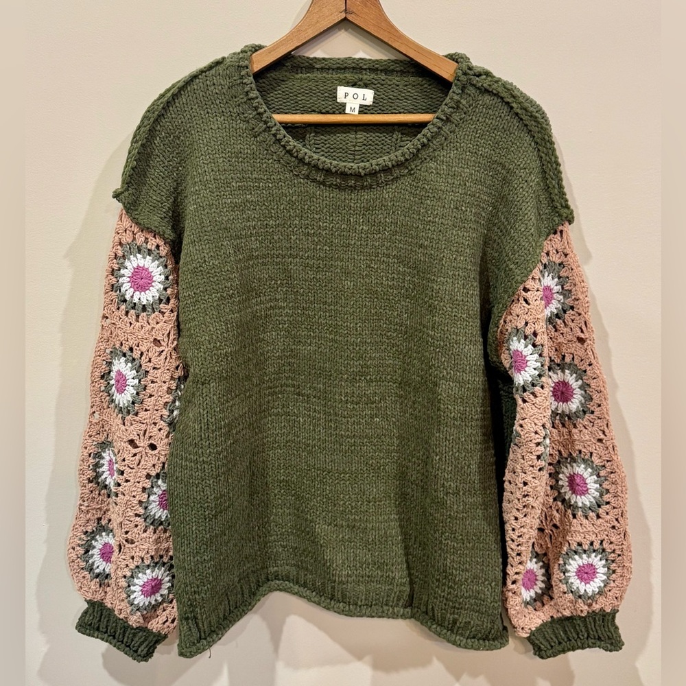 Brand New POL Crochet Sleeved Sweater